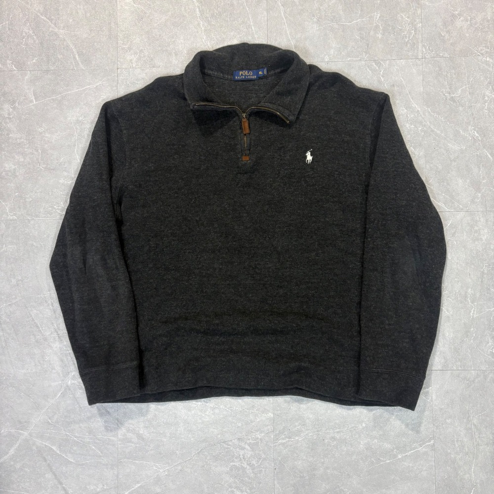 Polo Ralph Lauren Mens XL Quarter Zip Pullover Charcoal Gray Heather Sweater